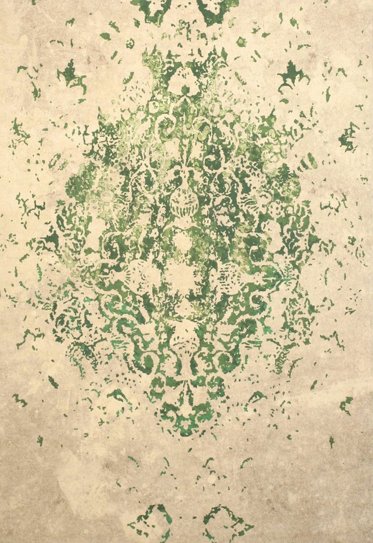 Isolated view of Sophie Jasmine Green Machine Made Rug, showcasing its intricate floral design against a rich, verdant green backdrop.