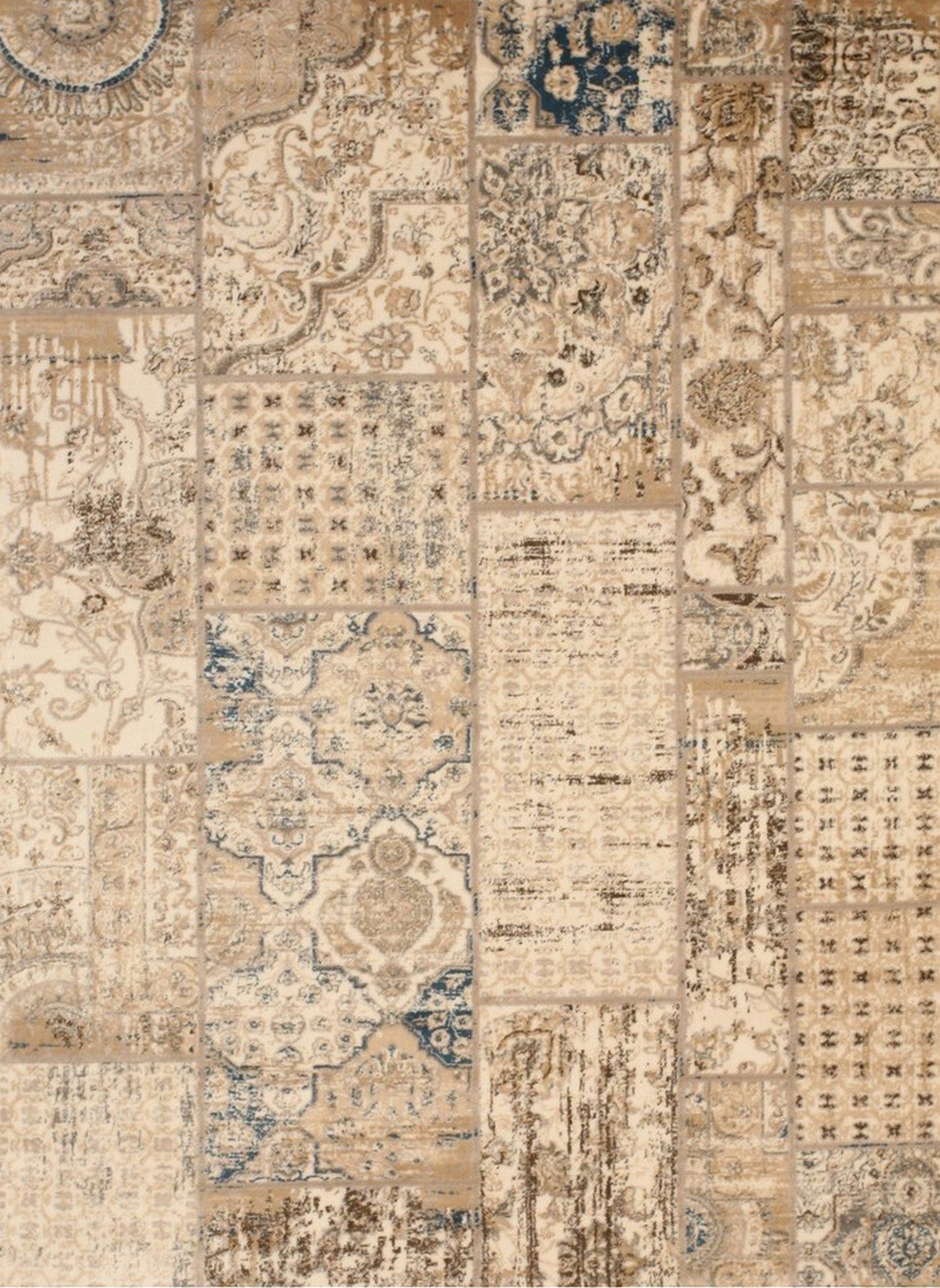 Isolated view of Sarrah Trara Ivory Machine Made Rug, showcasing its intricate, geometric design with subtle texture variations.
