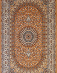 Isolated view of Iris Opulent Rust Machine Made Rug, showcasing its opulent, swirling floral design in rich rust tones.