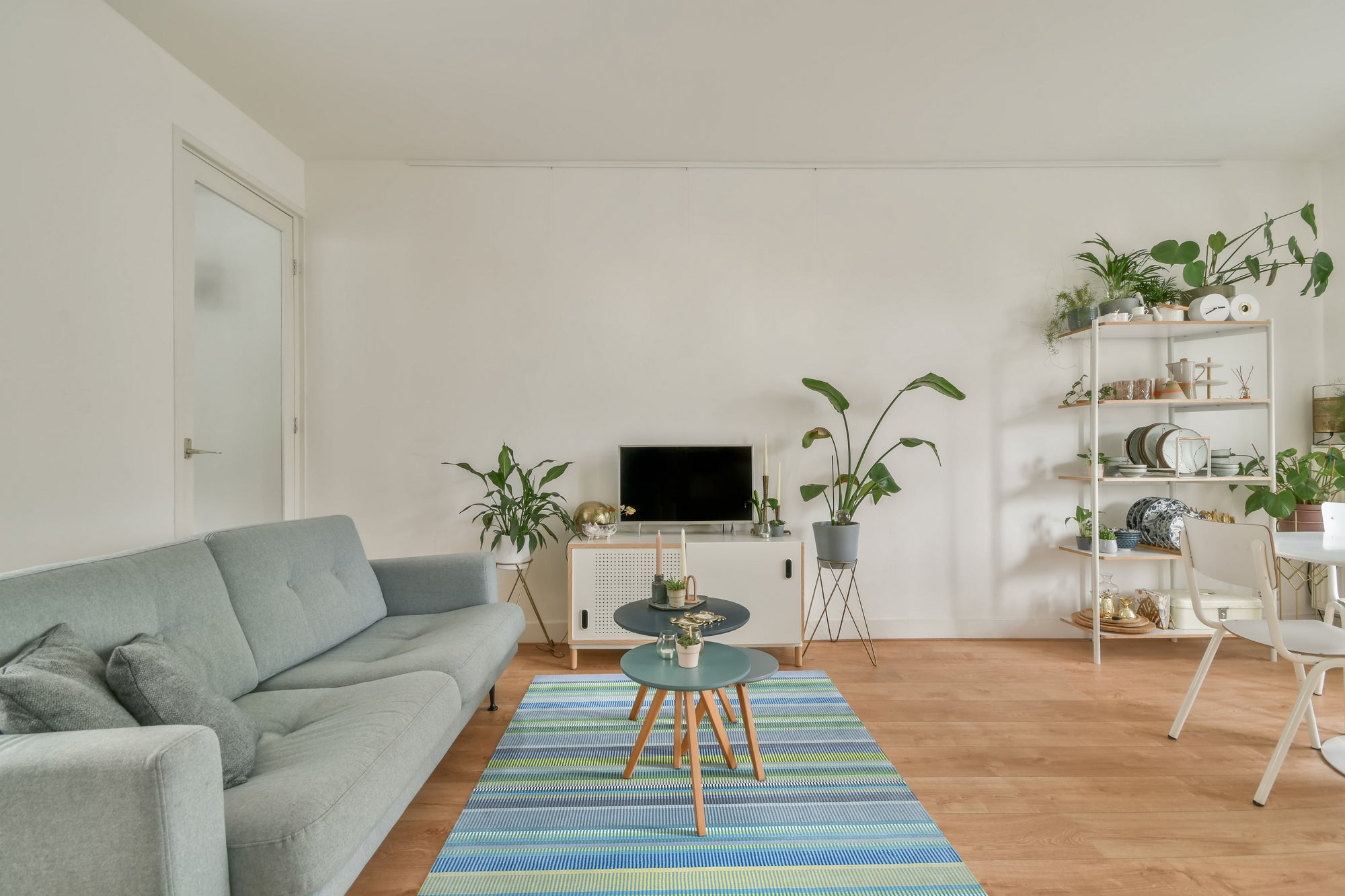 Serene Xena Green Handmade Wool Rug, a textured expanse of verdant green and subtle neutral tones, anchors a softly lit living space, its hand-woven wool pile inviting touch.