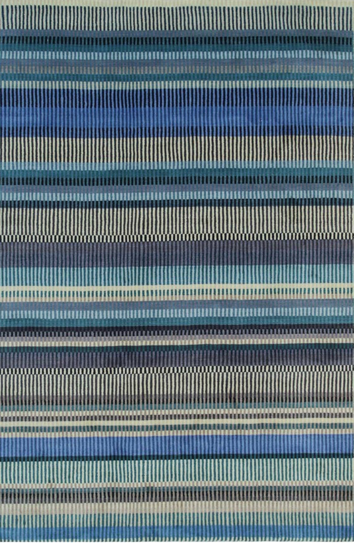 Isolated view of Louie Ophelia Ocean Blue Handmade Wool Rug, showcasing its intricate, swirling patterns in varying shades of blue and cream, evoking the depths of the ocean.