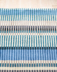 Louie Ophelia Ocean Blue Handmade Wool Rug, vibrant ocean blues swirling across hand-knotted wool, offering a glimpse of textured artistry and coastal serenity underfoot.