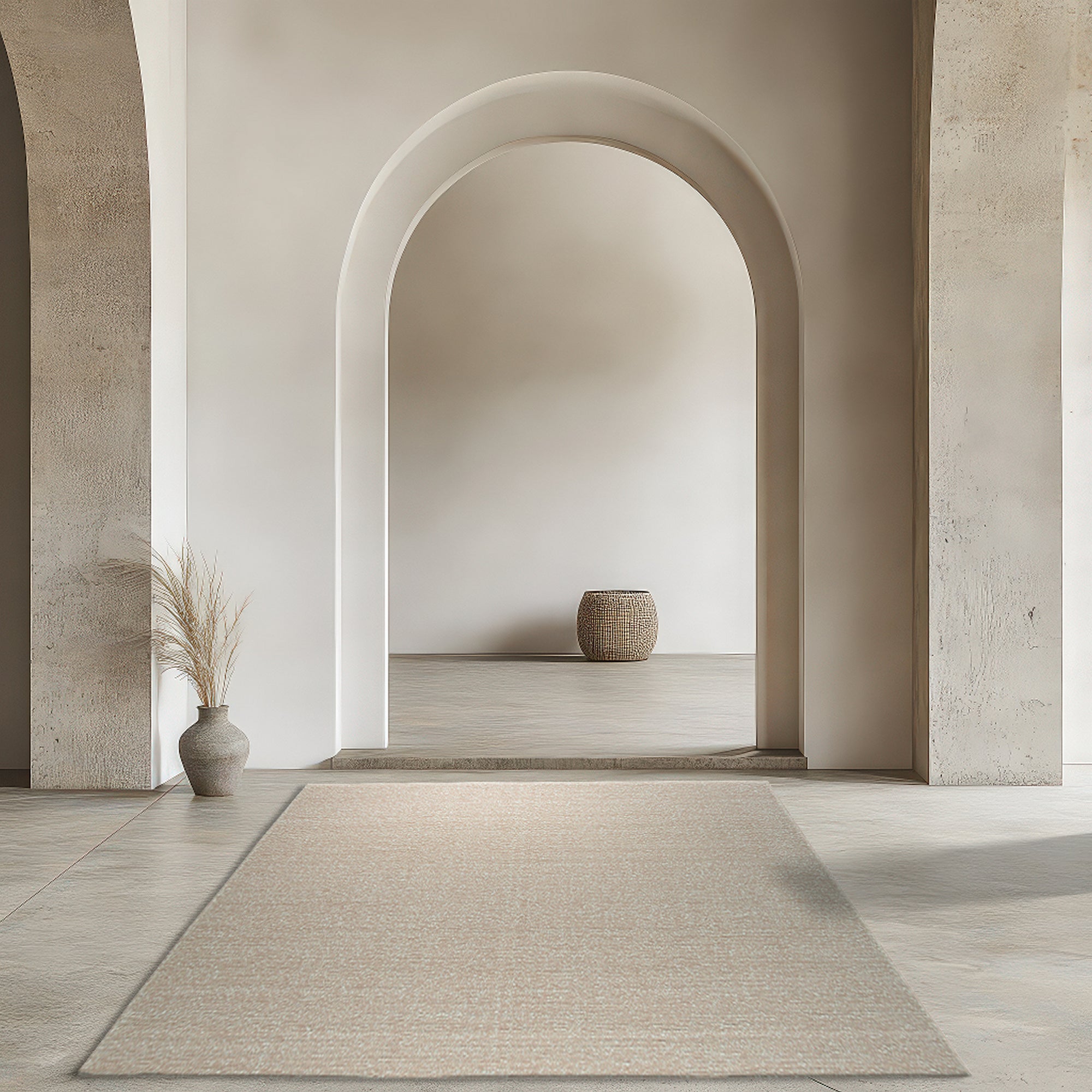 Freya Graceful Pink Handmade Wool Rug, soft pink hues and hand-knotted wool create a warm, inviting texture in a modern living space.