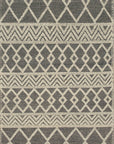 Isolated view of Modern Kilim Black Handmade Wool Rug, showcasing its geometric design of contrasting dark and light tones.
