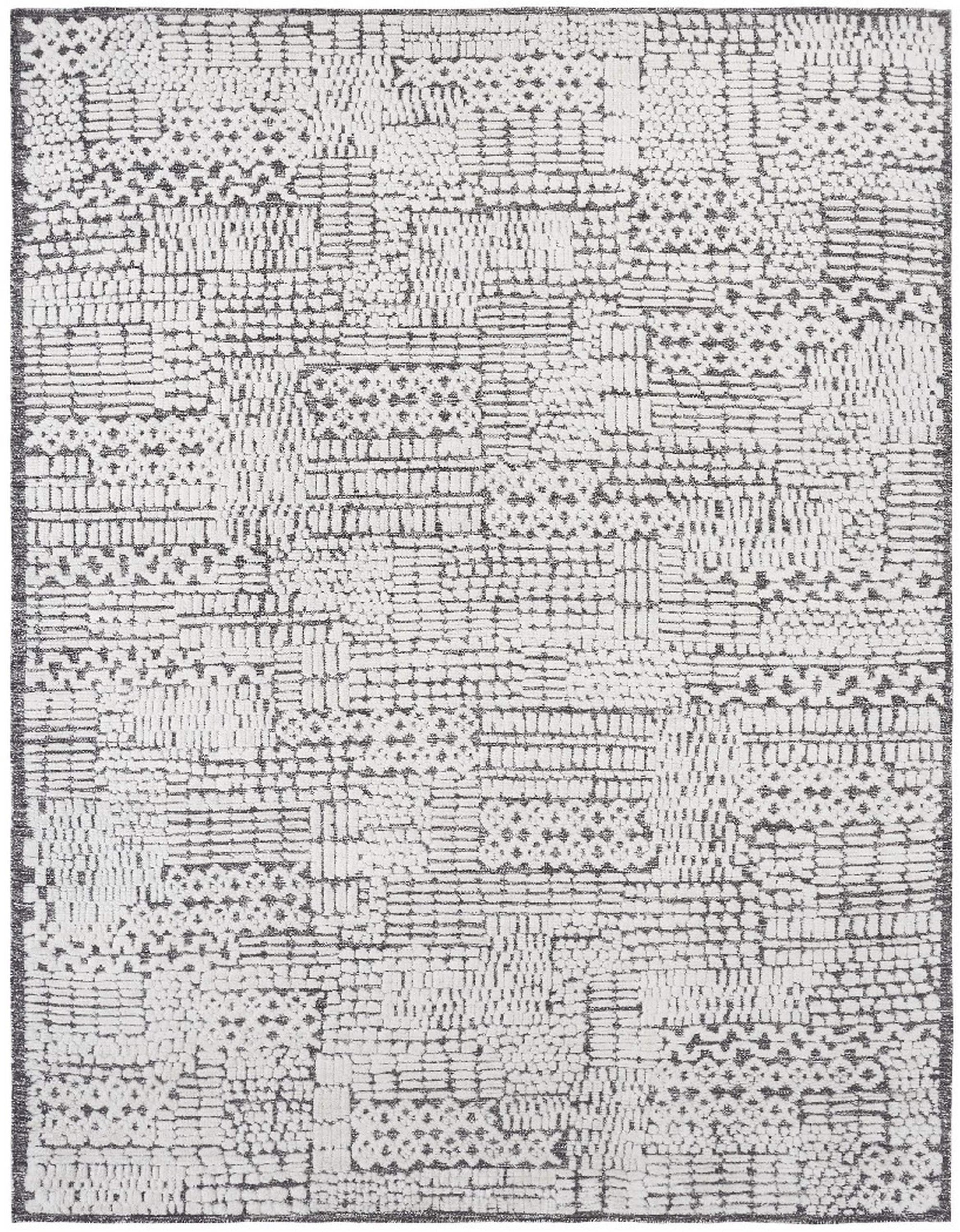 Isolated view of Sloane Sophisticated Ivory Hand Knotted Wool Rug, showcasing its intricate geometric pattern and subtle texture.