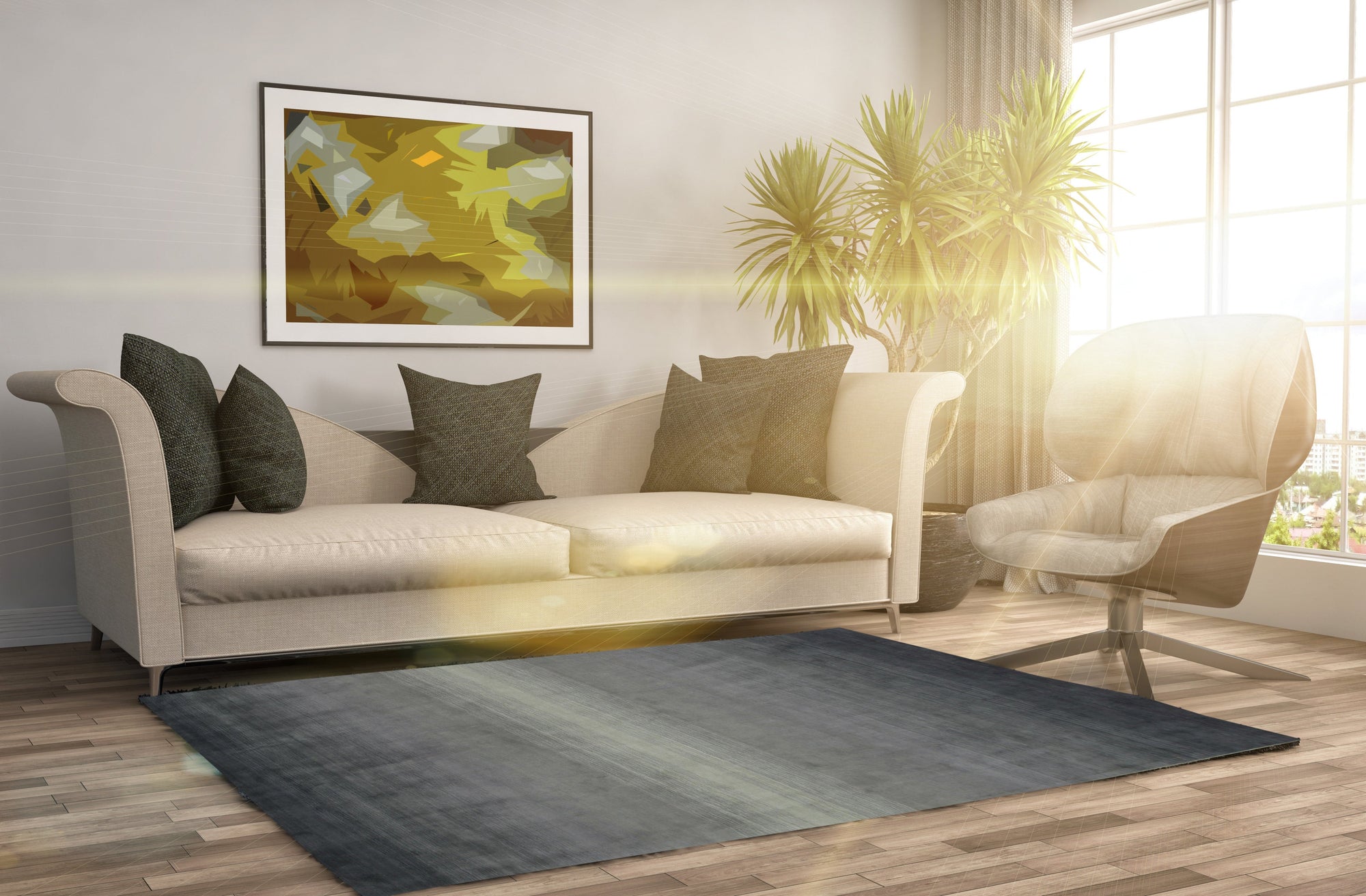 Modern Talia Gray Handmade Wool Rug graces a contemporary living room, its soft gray wool providing a grounding element beneath a light wood coffee table and a minimalist sofa. The rug's subtle, geometric pattern adds visual texture without overwhelming the space.