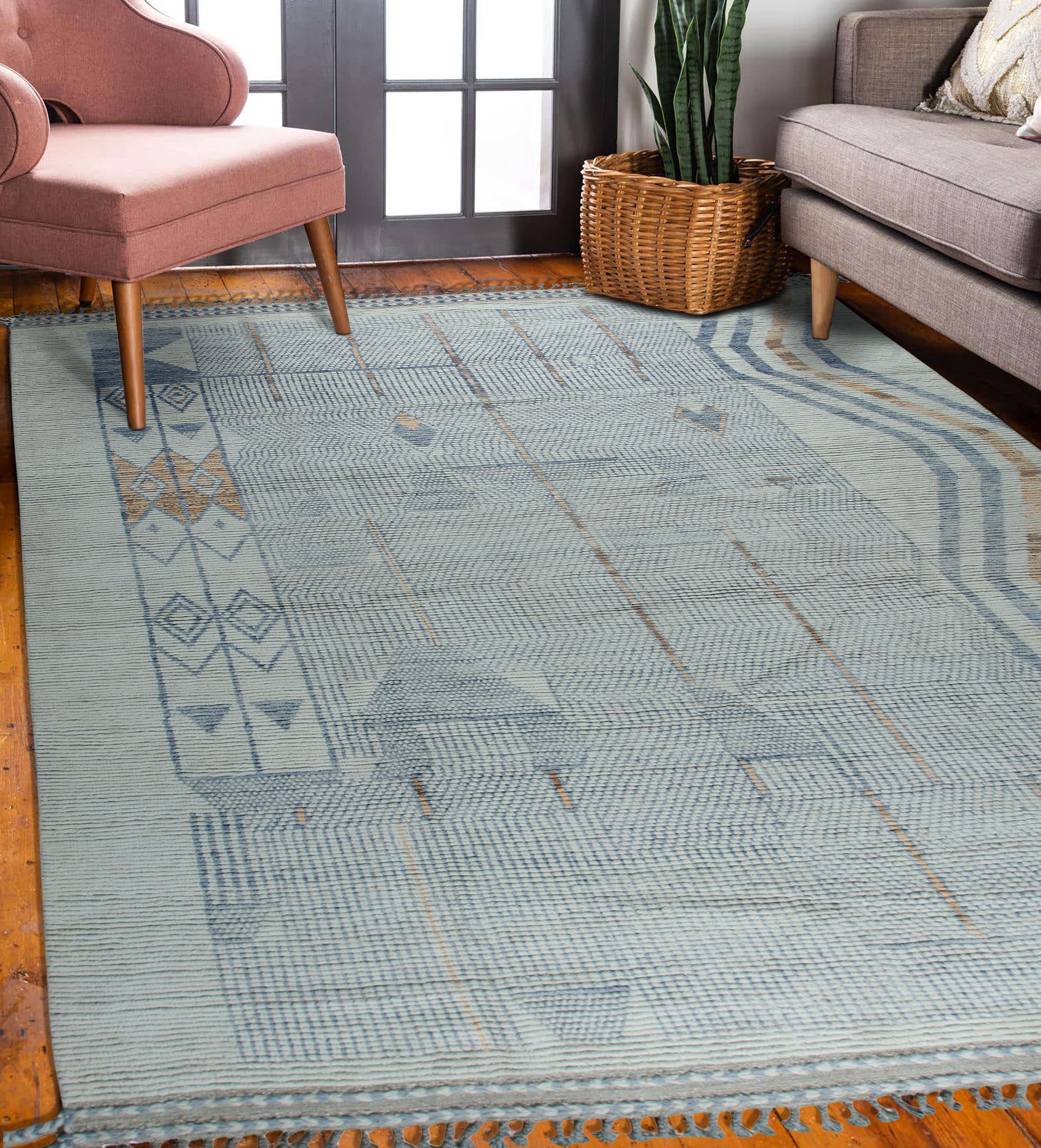 Aurora Multicolor Marrakech Rug, vibrant hues swirling in a mesmerizing dance across a hand-knotted masterpiece, viewed from above, emphasizing its intricate texture and kaleidoscope of colors.