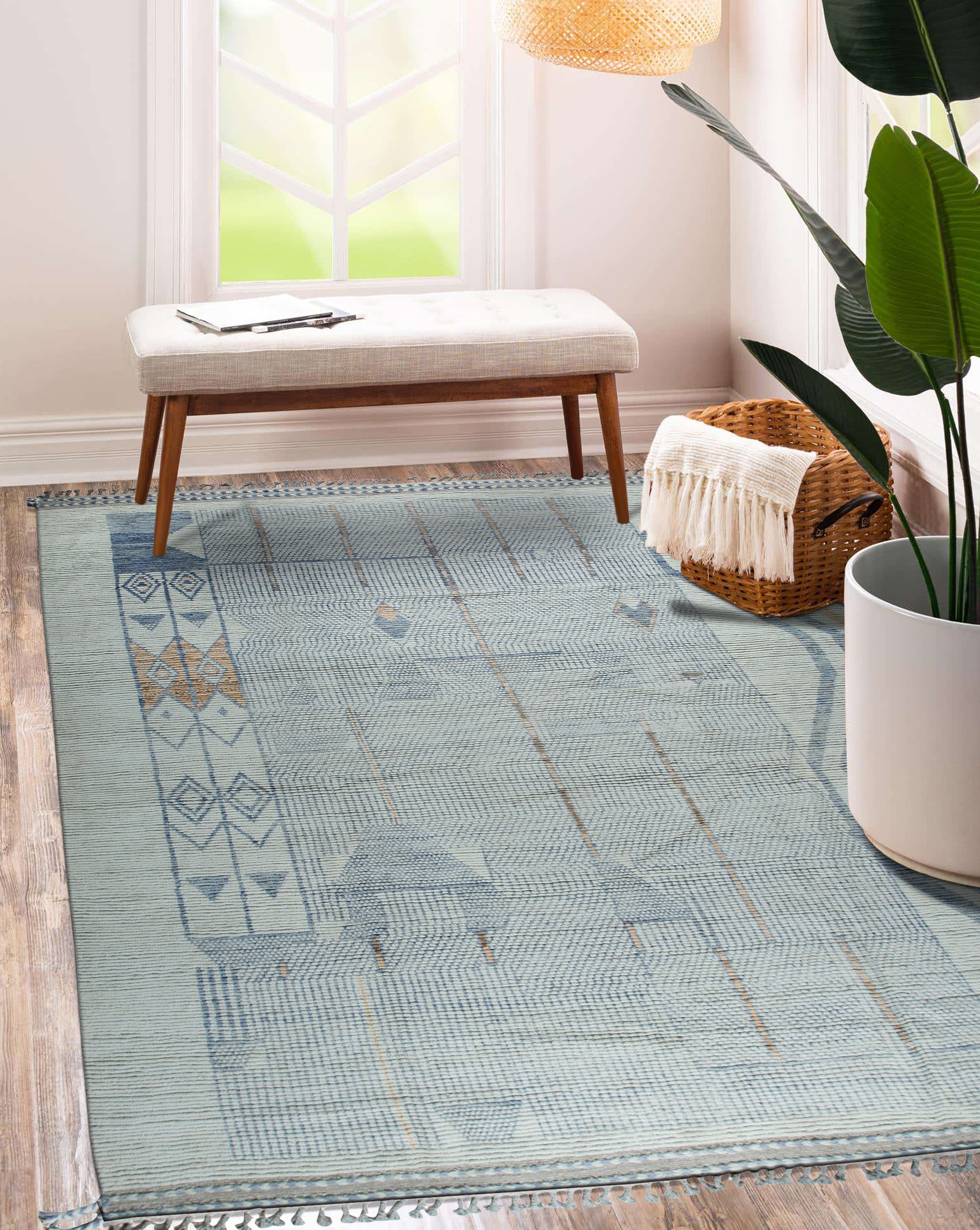 Aurora Multicolor Marrakech Rug, showcasing vibrant hues and intricate geometric patterns across its plush pile, bringing a touch of Moroccan artistry to the room.