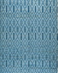 Isolated view of Stylish Marrakech Blue Hand-Knotted Wool Rug, showcasing its intricate geometric design and rich blue hues.