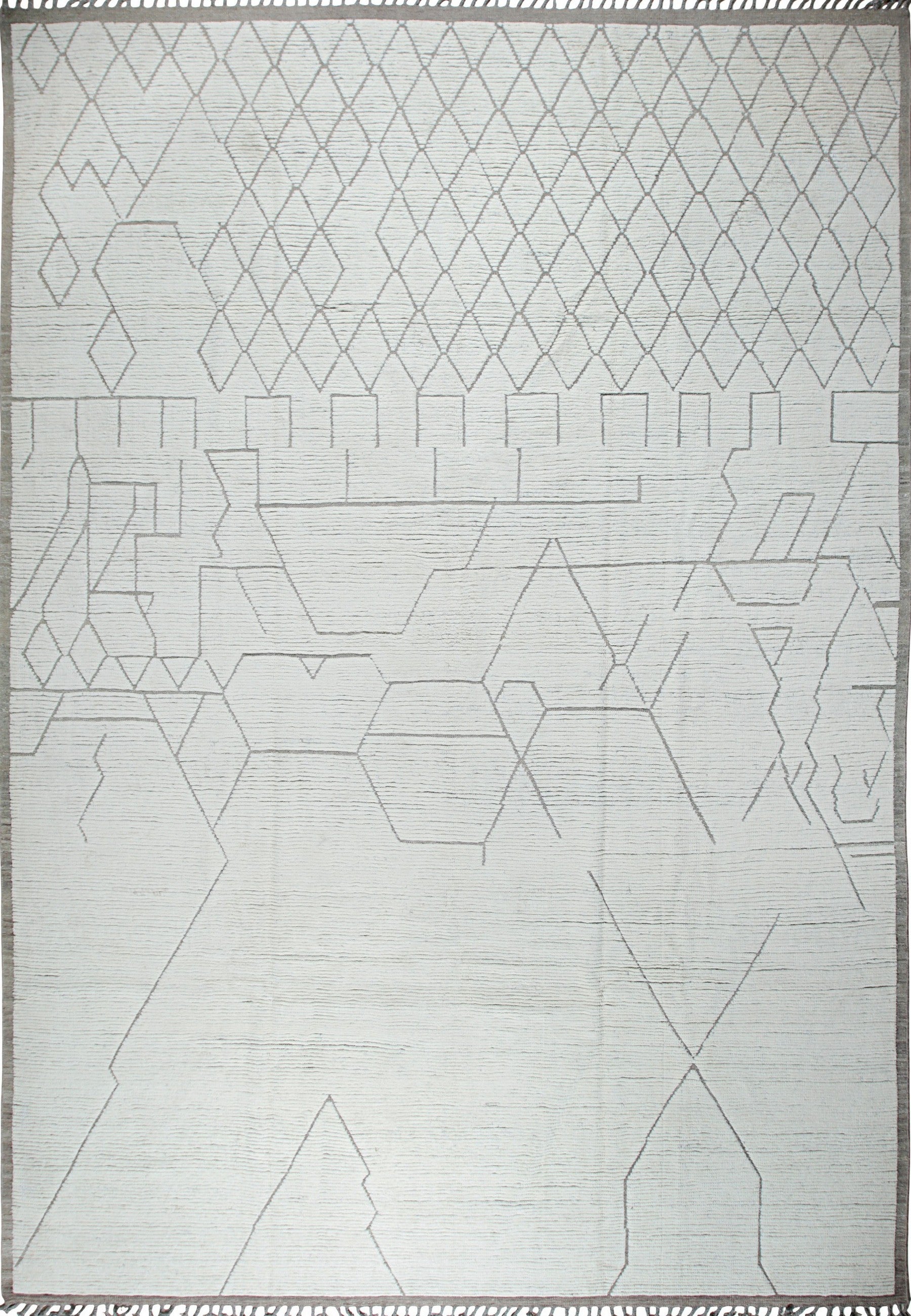 Isolated view of Refined Marrakech Beige Hand-Knotted Wool Rug, showcasing its intricate geometric design.