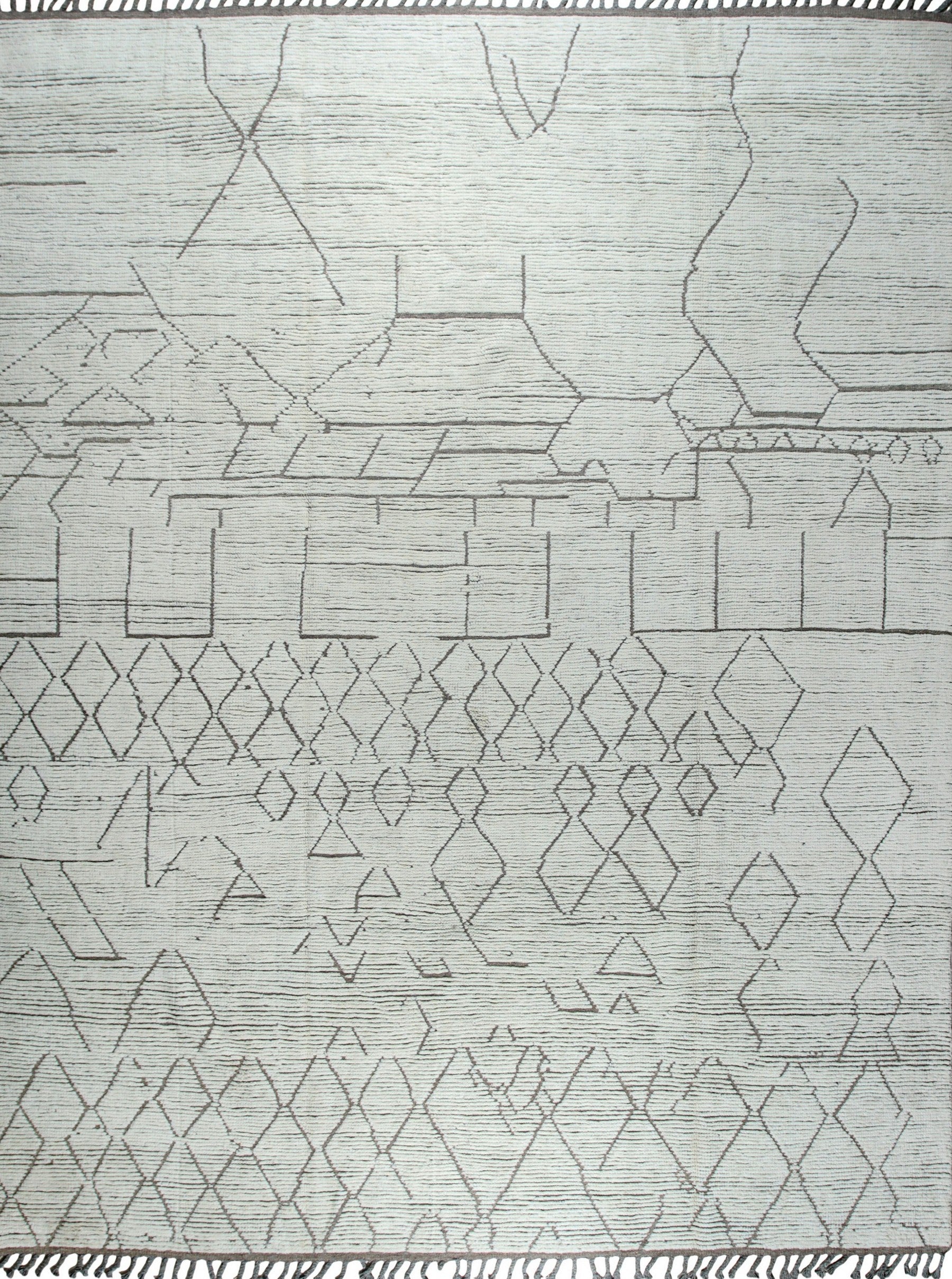 Vintage Marrakech Beige Hand-Knotted Wool Rug, showcasing its intricate geometric design and subtle texture.