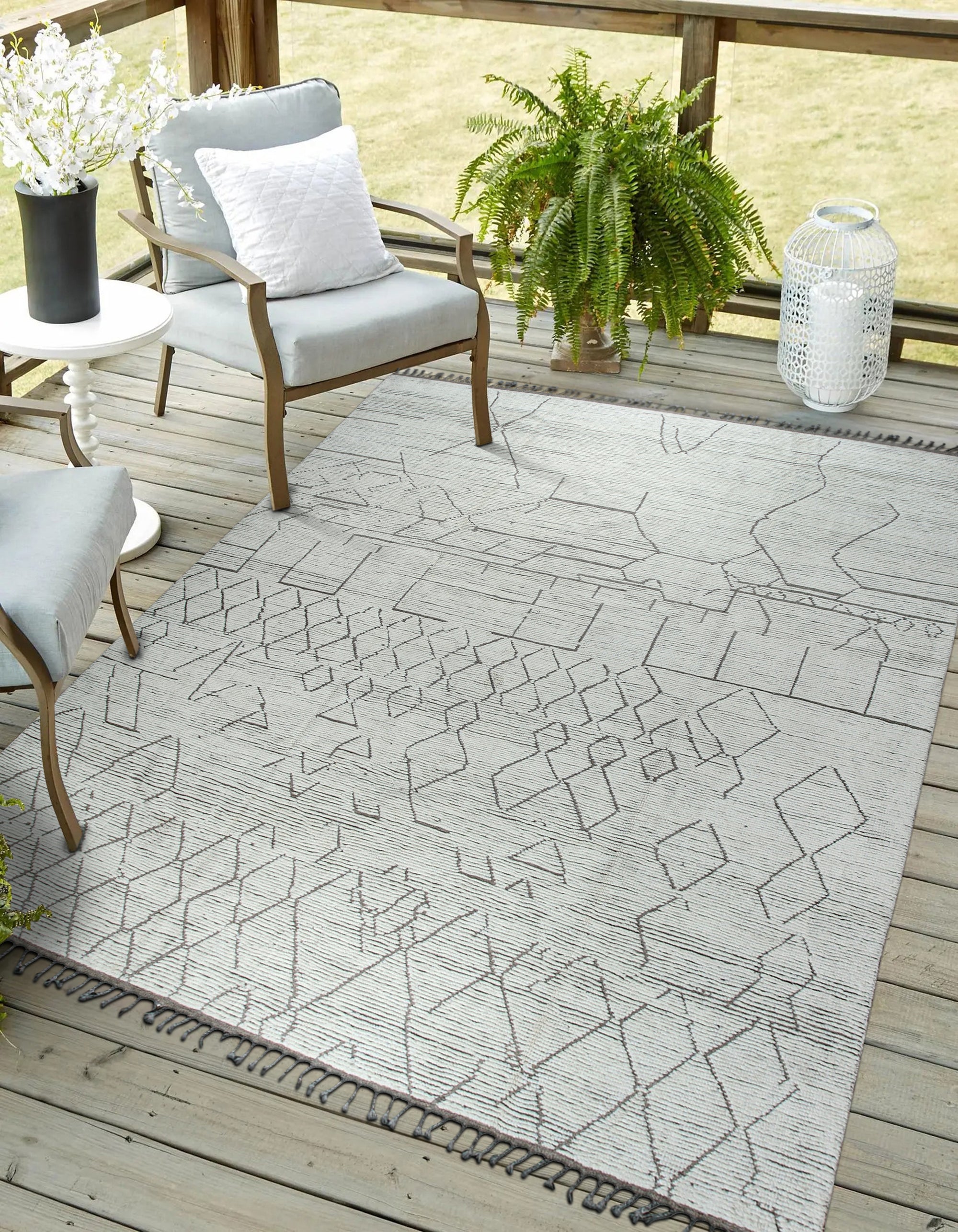 Vintage Marrakech Beige Hand-Knotted Wool Rug, its warm beige tones and intricate hand-knotted wool construction complementing a neutral living space with earthy accents.