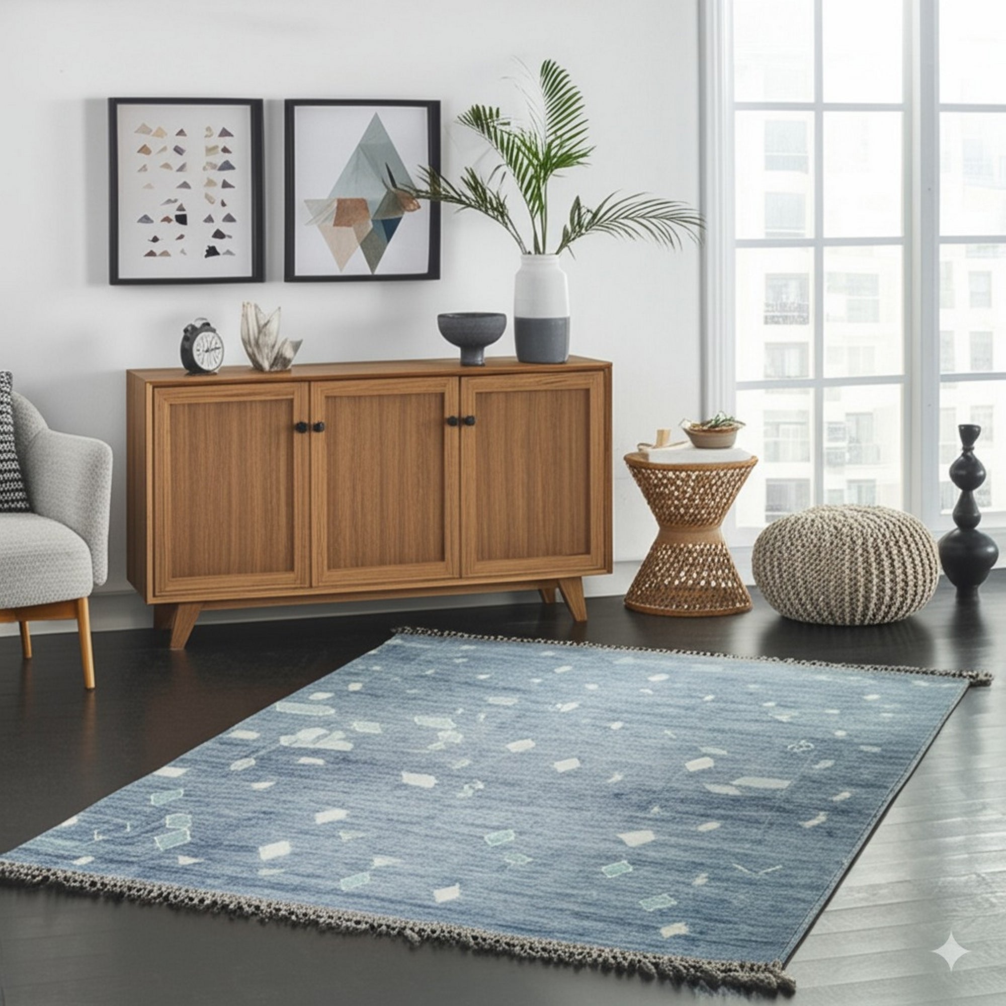 Marrakech Ocean Blue Hand-Knotted Wool Rug