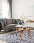 Classic Lush Blue Hand Knotted Wool & Viscose Rug, showcasing its plush texture and deep blue color in a room setting.