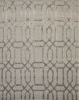 Isolated view of Trara Talia Gray Hand Knotted Wool & Viscose Rug, showcasing its subtle, abstract geometric design in varying shades of gray.