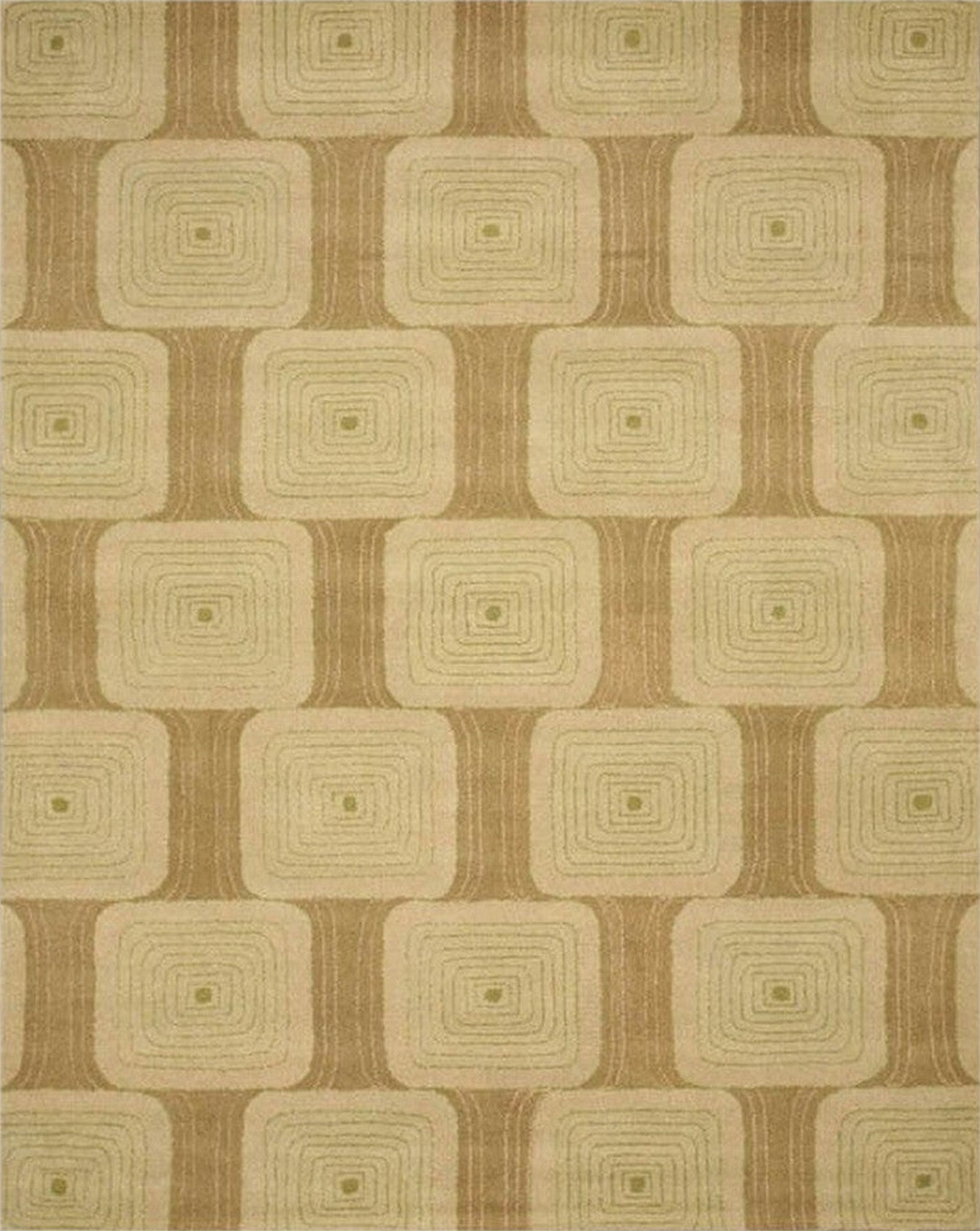 Isolated view showcasing Brenda Kira Green Hand Tufted Wool Rug's swirling, abstract design in shades of verdant green and off-white.