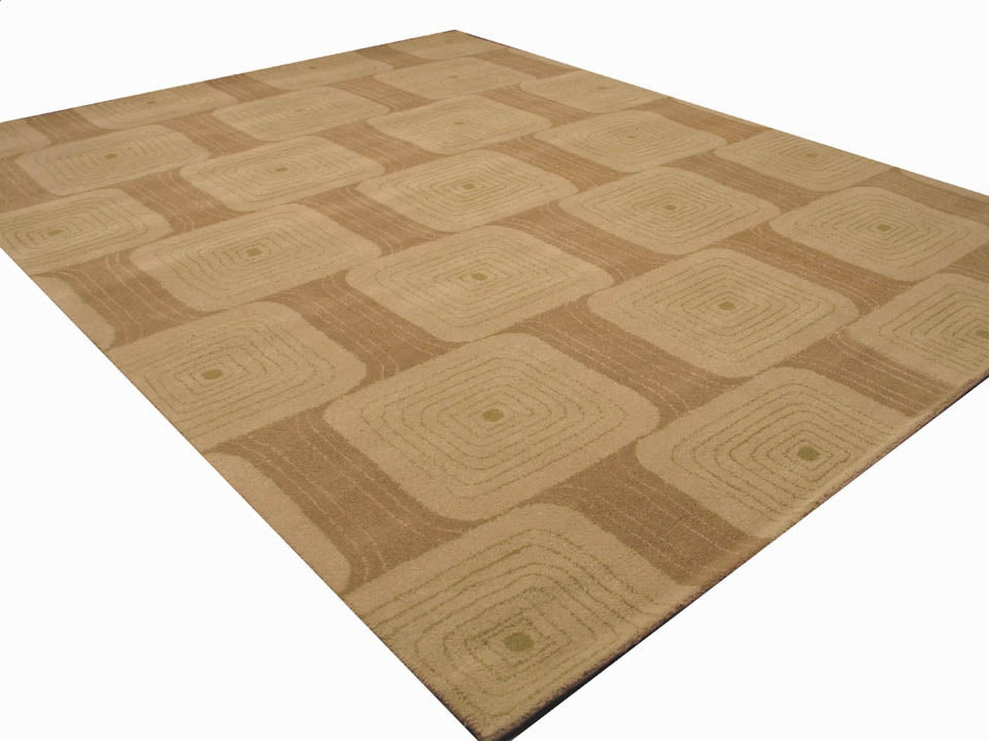 Brenda Kira Green Hand Tufted Wool Rug, a textured field of verdant green wool with subtle variations in tone, enhancing the floor in a warmly lit interior space.