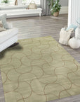 Sumptuous Maya Blue Hand Tufted Wool Rug, a deep blue wool rug with subtle texture variations, adding depth to a modern living room setting.