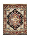 Isolated view of Inviting Oriental Navy Hand Knotted Wool Rug, showcasing its intricate floral and geometric design in deep navy, cream, and hints of red.