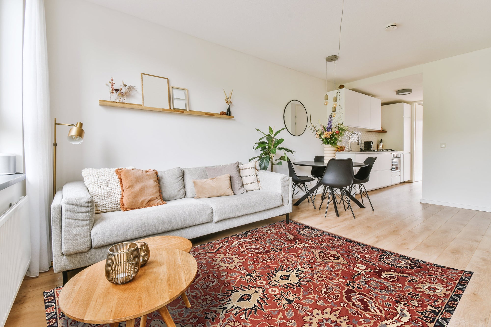 Lush Rustic Rust Hand Knotted Wool Rug, displaying warm rust tones and a hand-knotted construction, laid on a hardwood floor with a subtle woven texture visible.