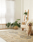 Ava Sophie Beige Hand Knotted Wool Rug, its subtle beige tones and intricate hand-knotted details softening a modern living space.