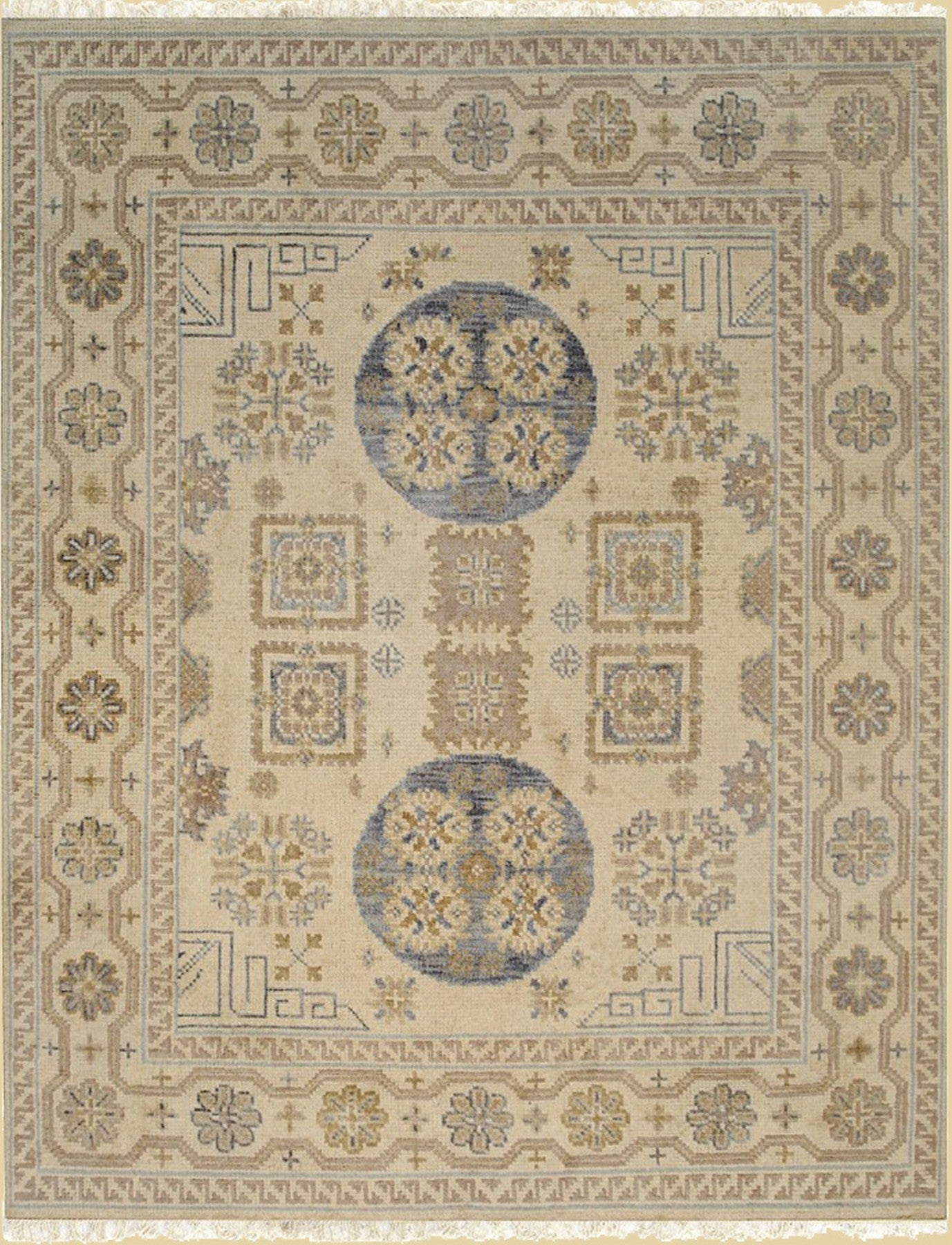 Isolated view of Ava Sophie Beige Hand Knotted Wool Rug, showcasing its design.