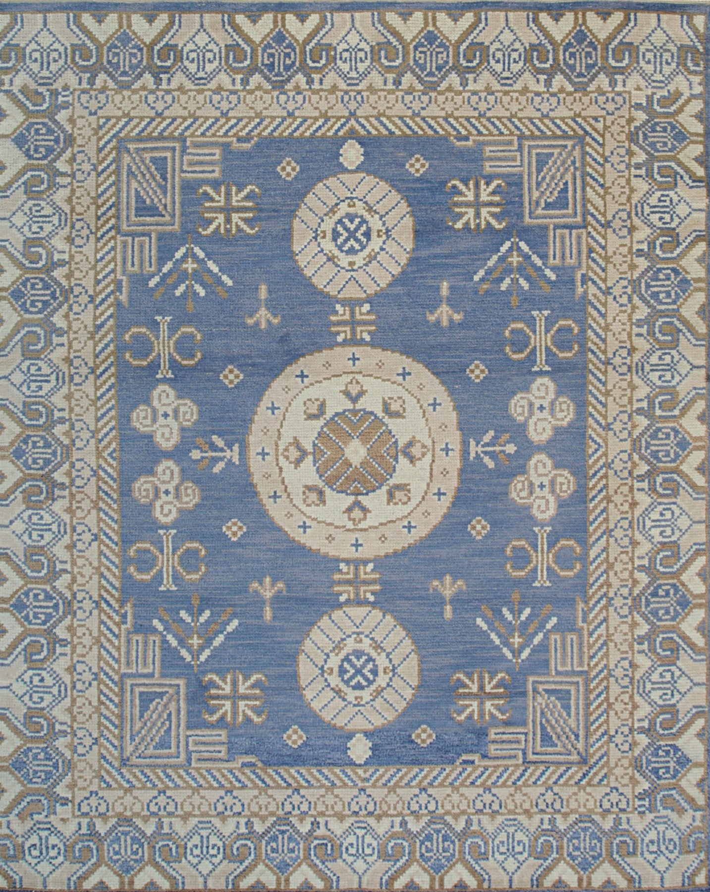 Handcrafted Traditional Blue Hand Knotted Wool Rug