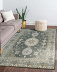 Rhea Traditional Green Hand Knotted Wool Rug