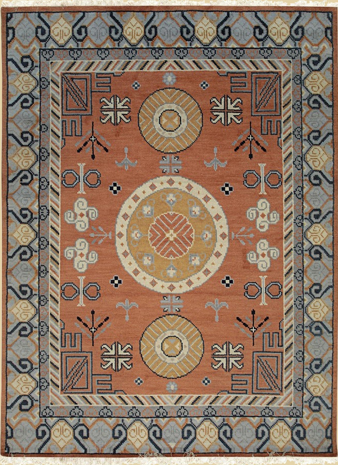 Isolated view of Jade Traditional Rust Hand Knotted Wool Rug, showcasing its intricate traditional design.