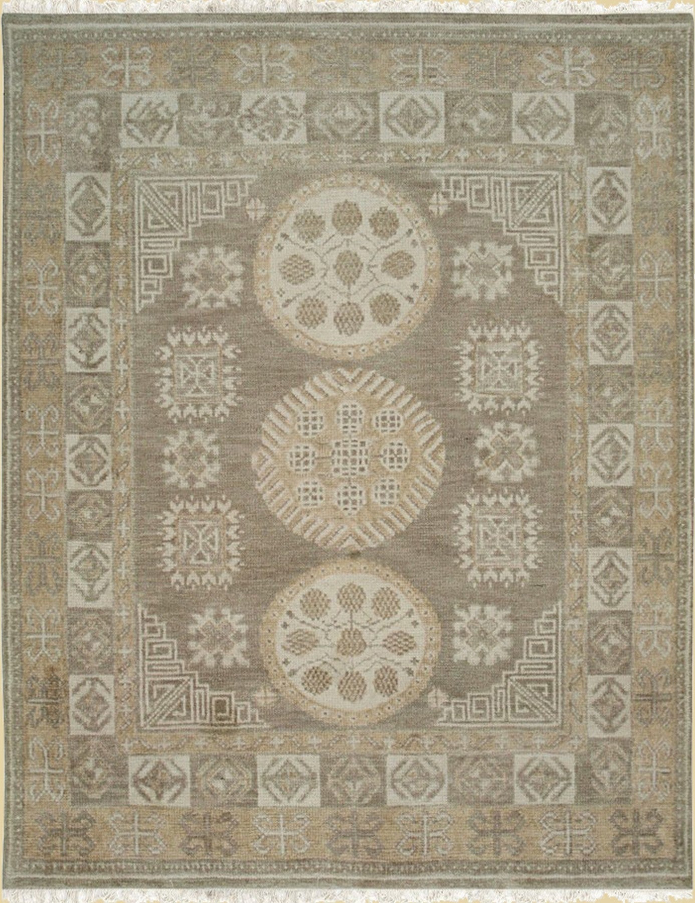 Isolated view of Classic Tessa Brown Hand Knotted Wool Rug, showcasing its design.