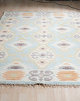 Freya Traditional Blue Hand Knotted Wool Rug, a detailed view showcasing the intricate patterns and deep blues of this hand-knotted wool rug, highlighting the traditional craftsmanship.