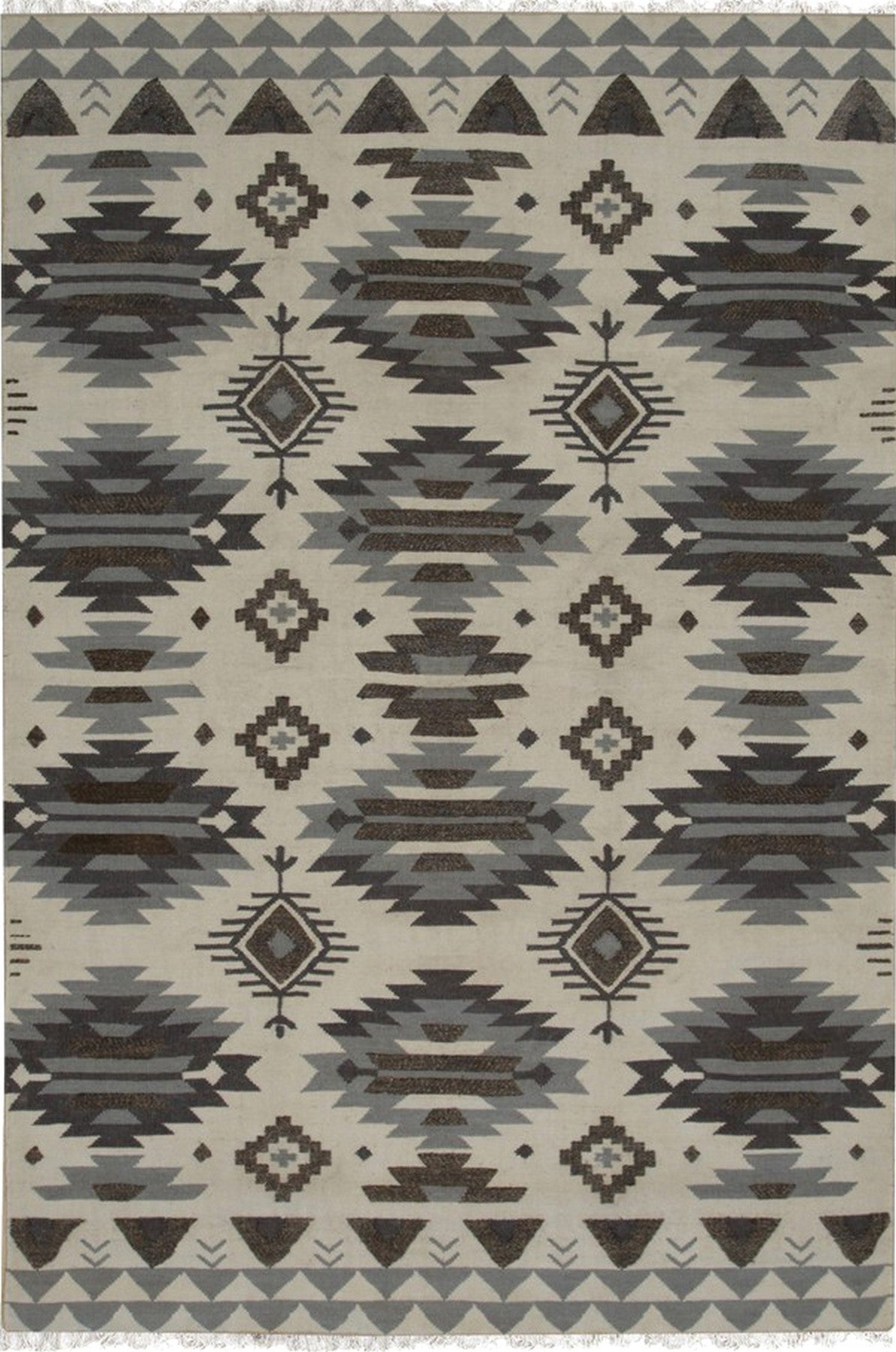 Isolated view of Chic Kilim Ivory Flatweave Rug, showcasing its geometric pattern and woven texture.