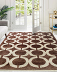 Opulent Kira Brown Hand Knotted Wool & Bamboo Silk Rug, showcasing intricate patterns and texture, laying beautifully on a hardwood floor with natural light highlighting its sheen.