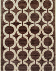 Isolated view of Opulent Kira Brown Hand Knotted Wool & Bamboo Silk Rug, showcasing its intricate geometric design and subtle luster.
