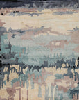 Isolated view of Iris Bianca Multicolor Hand Knotted Bamboo Silk Rug, showcasing its intricate, swirling floral design in shades of cream, lavender, teal, and gold.