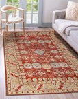 Penelope Traditional Rust Hand Knotted Wool Rug, its rich rust tones and intricate traditional patterns complementing a warm, inviting interior space.