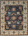 Isolated view of Refined Oushak Charcoal Hand Knotted Wool Rug, showcasing its intricate, traditional floral and geometric patterns.