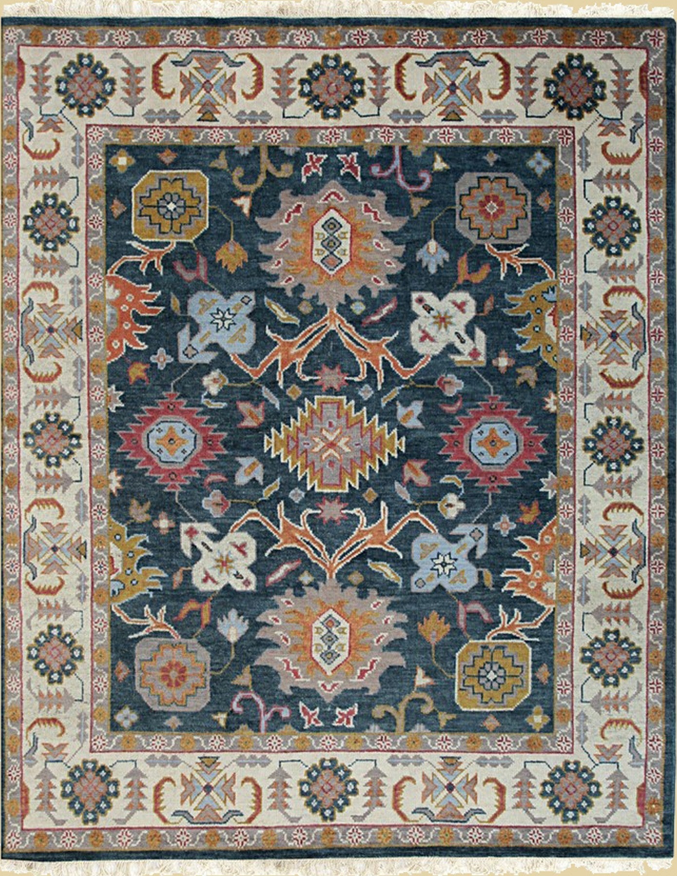 Isolated view of Sarrah Oushak Charcoal Hand Knotted Wool Rug, showcasing its design.