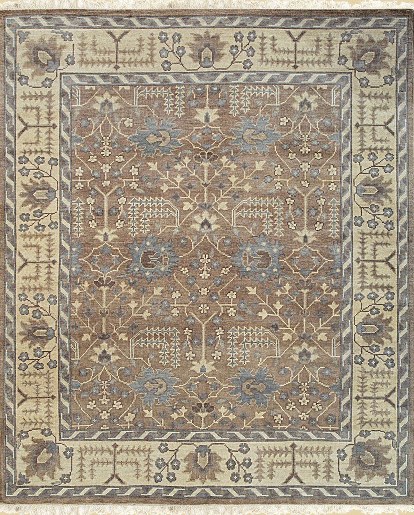 Isolated view of Lydia Sophisticated Brown Hand Knotted Wool Rug, showcasing its design.