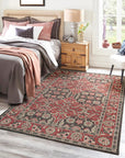 Majestic Classic Rust Hand Knotted Wool Rug, warm rust tones and intricate classic patterns covering hand-knotted wool, filling a living room space with traditional elegance.