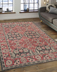 Majestic Classic Rust Hand Knotted Wool Rug, warm rust tones and intricate patterns evoke timeless elegance, lying flat on a hardwood floor.