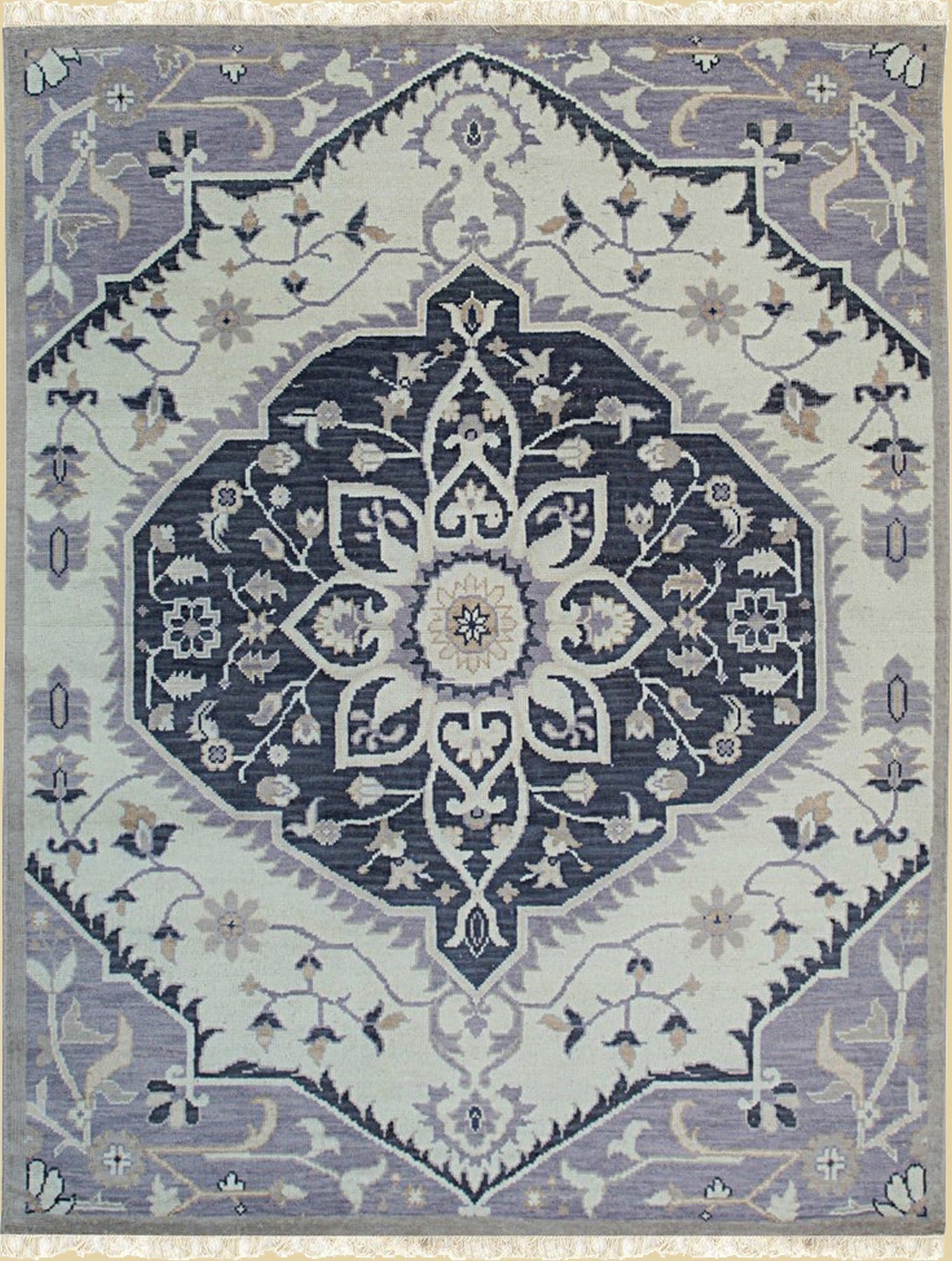 Isolated view of Timeless Oriental Ivory Hand Knotted Wool Rug, showcasing intricate floral motifs and a classic border design.