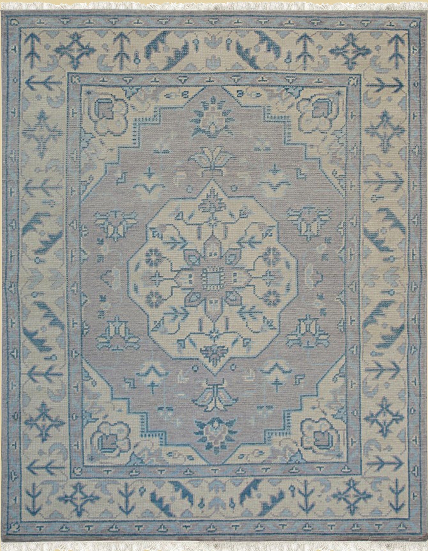 Isolated view of Iris Bianca Gray Hand Knotted Wool Rug, showcasing its design.
