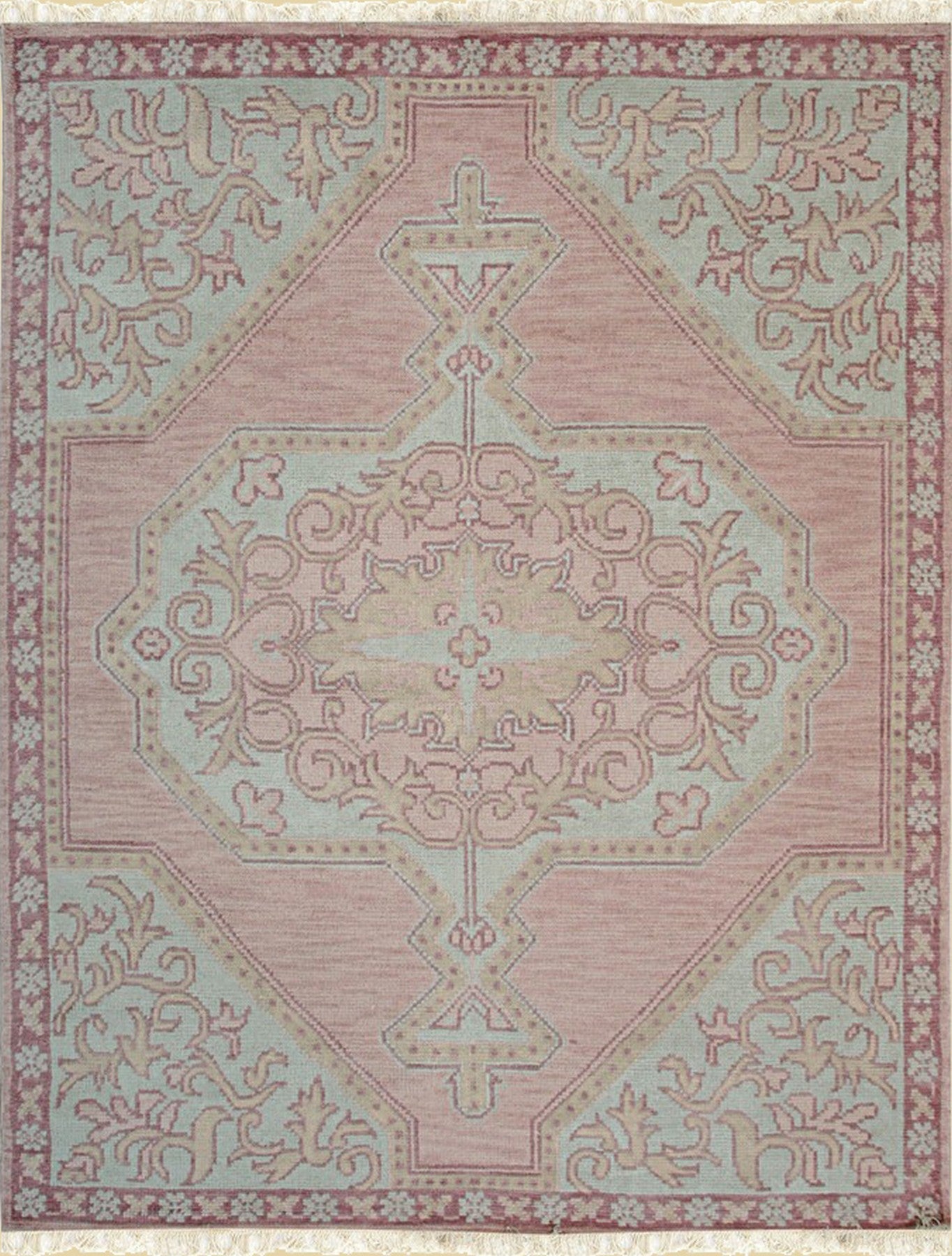 Isolated view of Lydia Oriental Pink Hand Knotted Wool Rug, showcasing its intricate, traditional design.