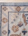 Unique Comfortable Blue Hand Knotted Wool Rug, showcasing a vibrant blue palette and intricate hand-knotted construction. The wool rug is seen in a styled living room, adding a touch of elegance and comfort to the space.