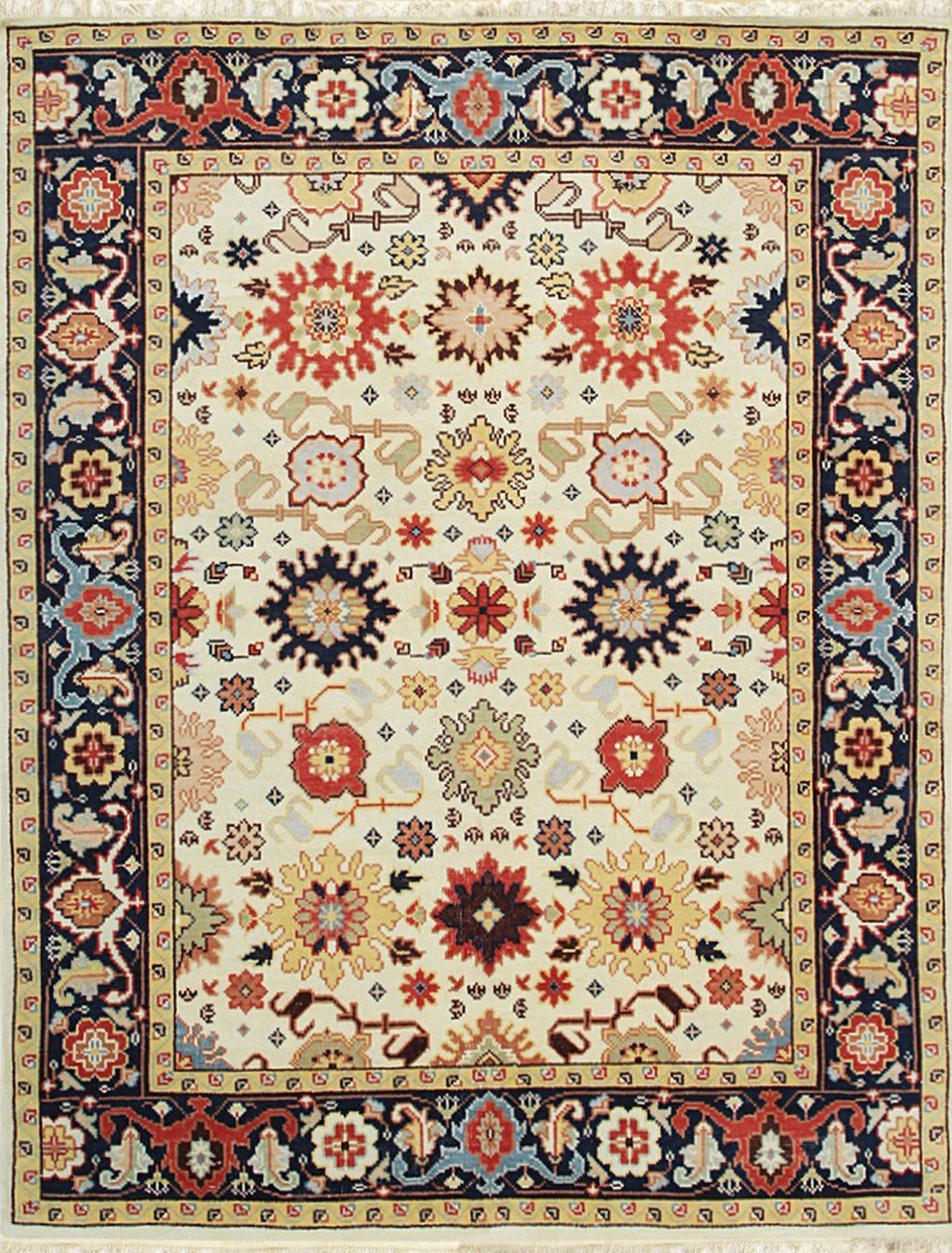 Isolated view of Violet Traditional Ivory Hand Knotted Wool Rug, showcasing its intricate floral and geometric design within an ivory field.