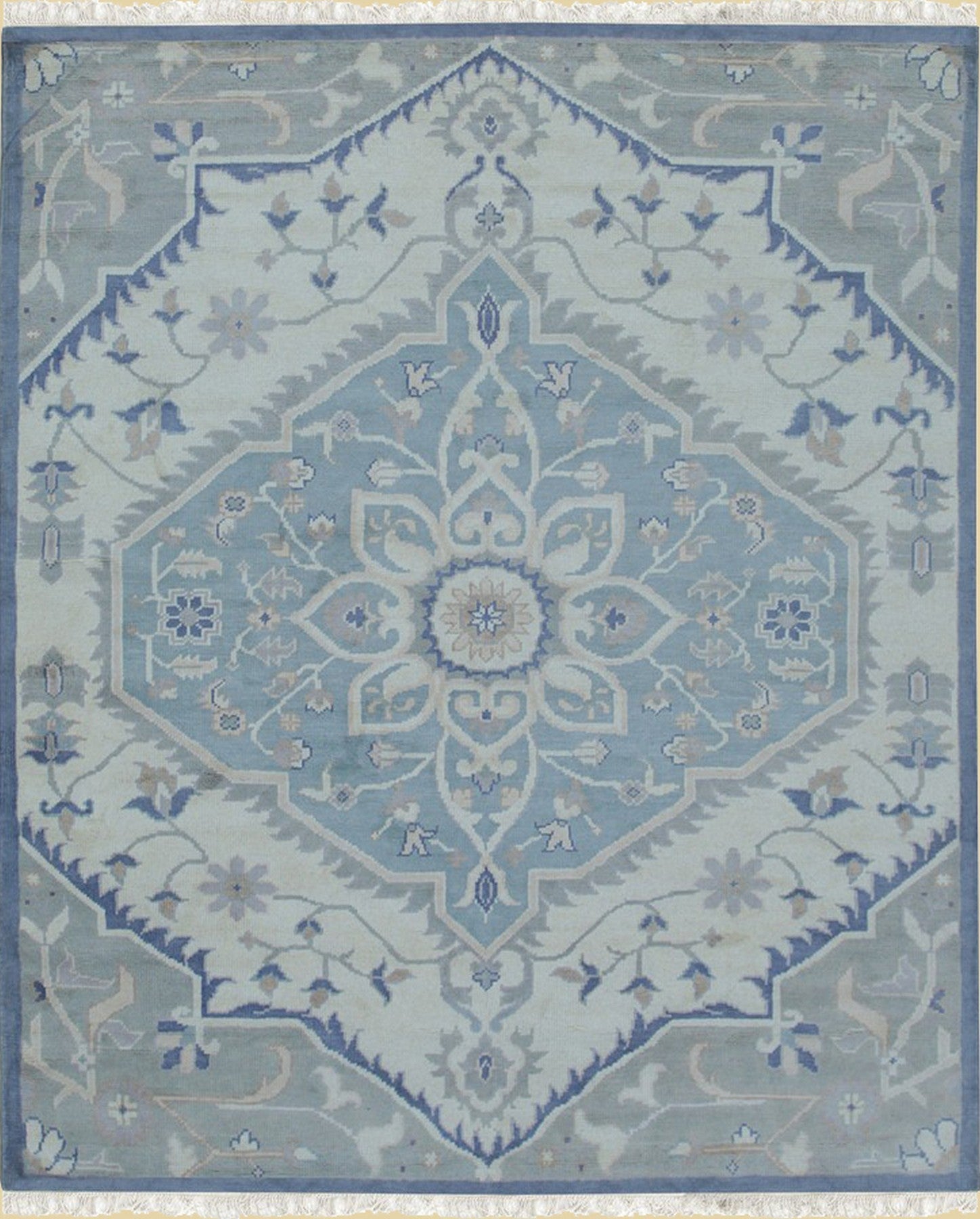 Isolated view of Stylish Trendy Ivory Hand Knotted Wool Rug, showcasing its design.