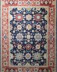 Isolated view of Chloe Amara Navy Hand Knotted Wool Rug, showcasing its intricate, geometric design in deep navy hues.