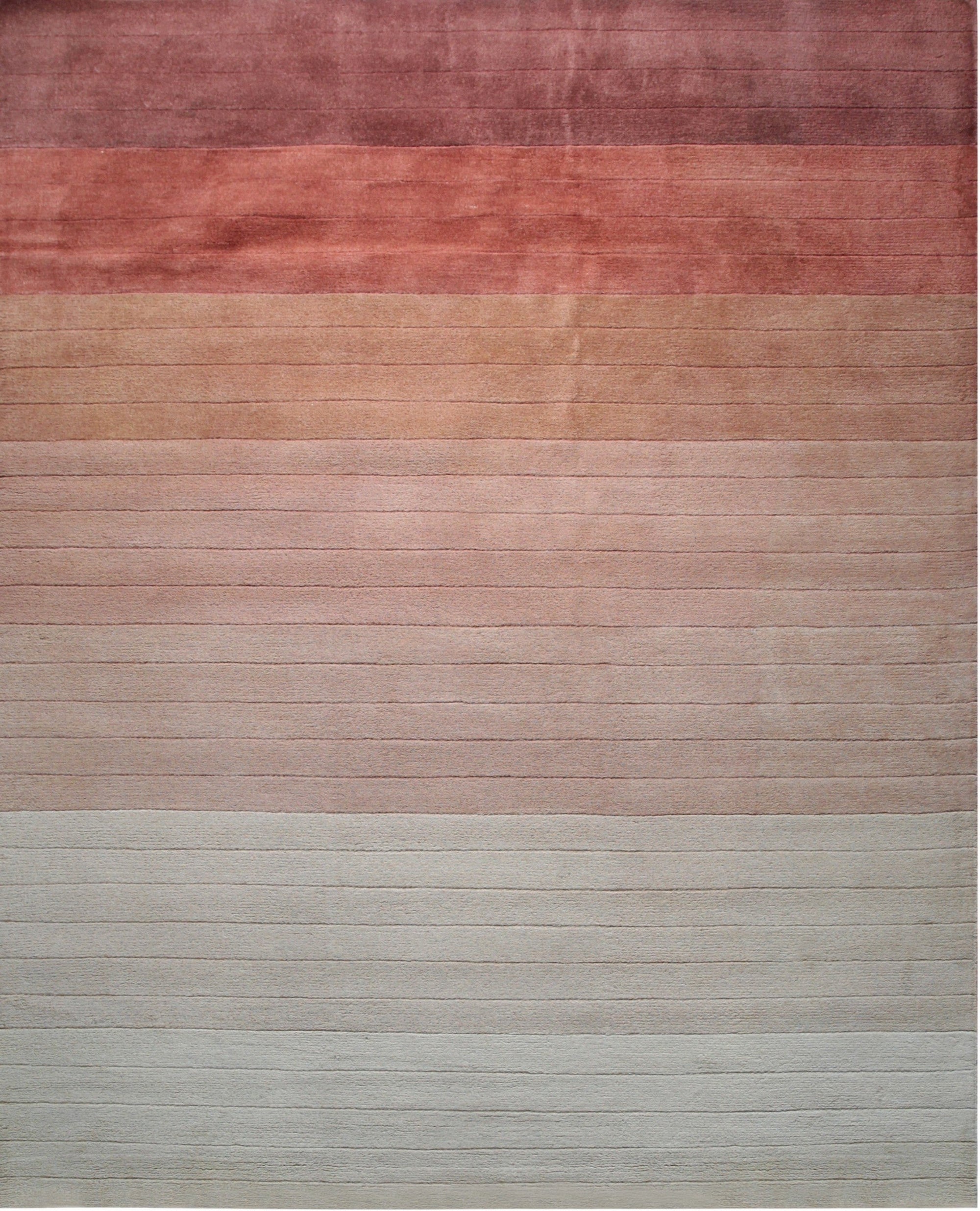 Isolated view of Isla Striped Rust Hand Tufted Wool Rug, showcasing bold, earth-toned stripes in varying widths against a neutral background.