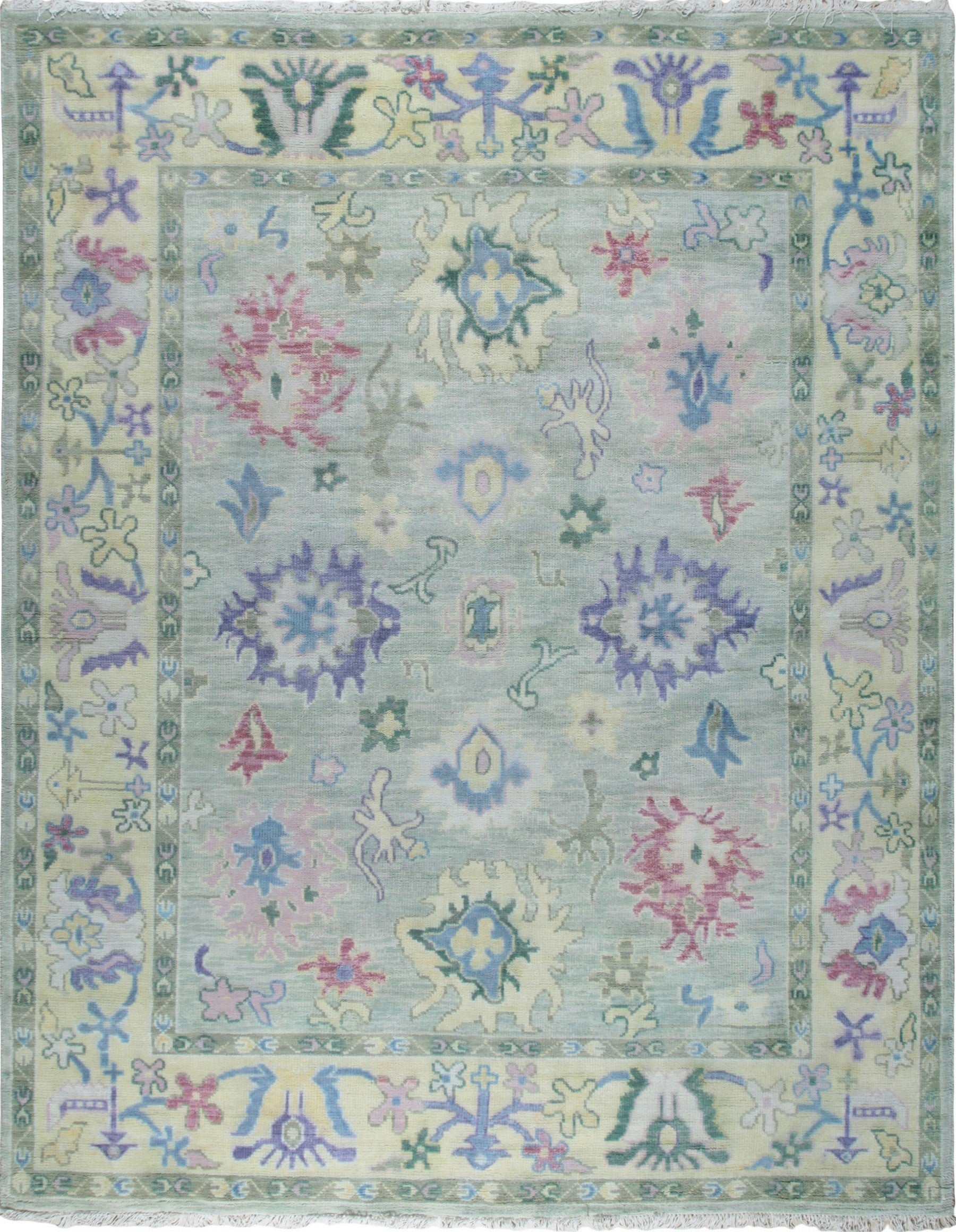 Isolated view of Elegant Timeless Light Green Hand-Knotted Wool Rug, showcasing its design.